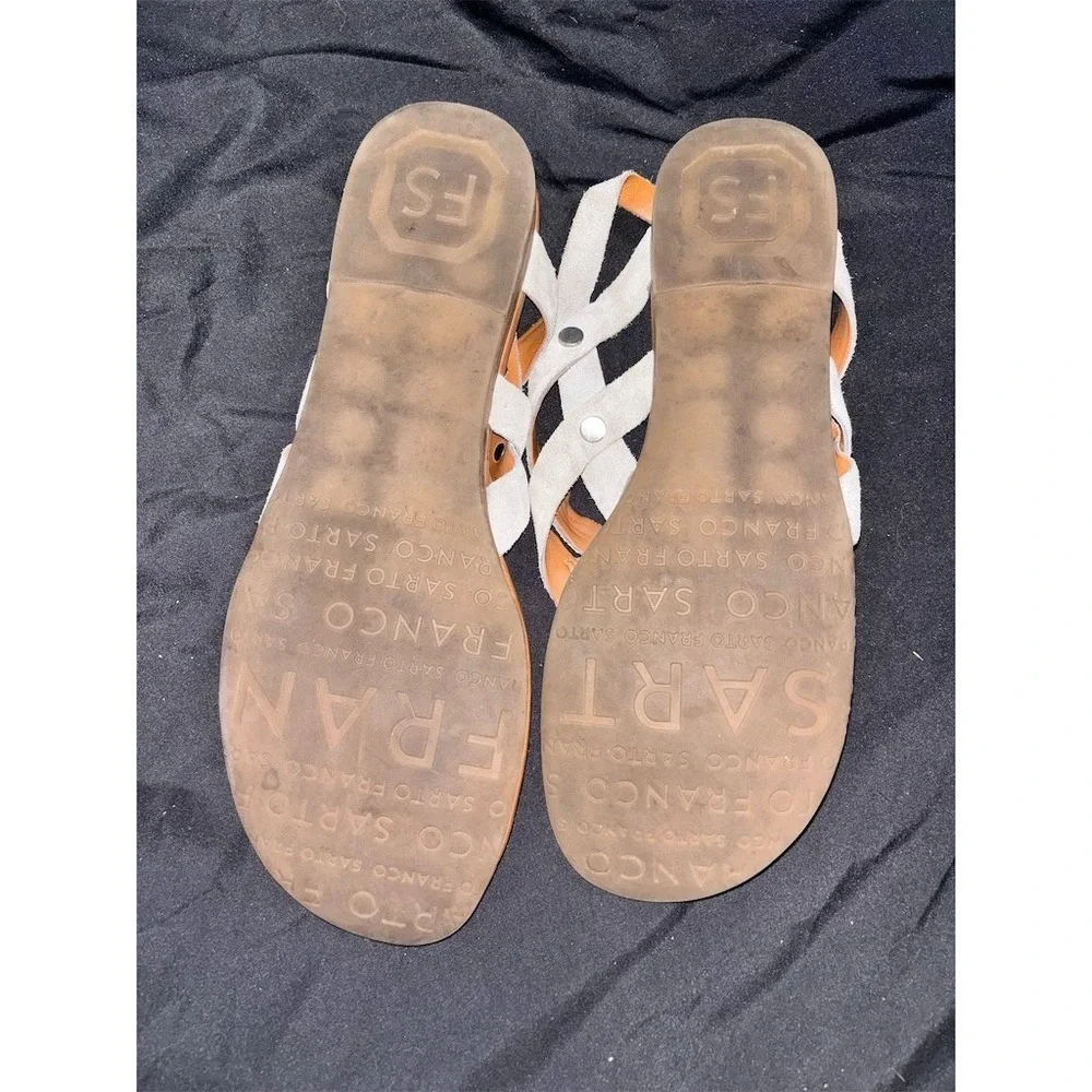 Franco‎ Sarto Gretchen Sandals Womens 8.5 Gray Strappy Thong Flat Buckle strappy
